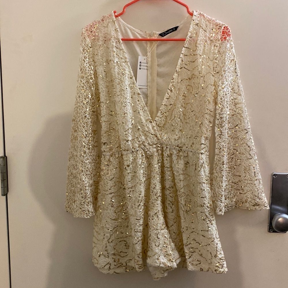 Simplee lace and sequins peplum shirt